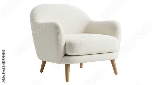 Quadro em tela Isolated bouclé armchair, modern single seating with wooden legs, light upholste