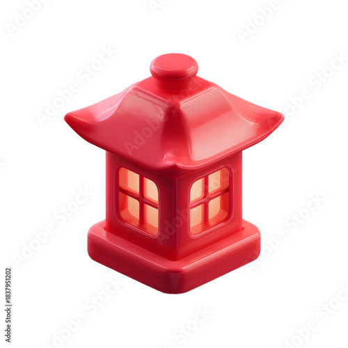 Red pavilion lantern 3d icon symbolizing luck and Chinese celebration.