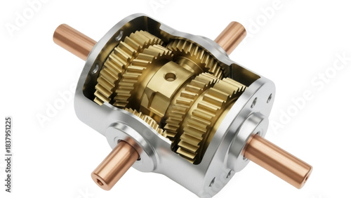Tableau sur toile Isolated cutaway view of a differential with gears and copper shafts showing inn