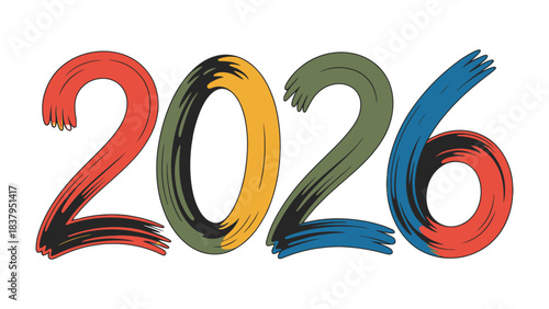 2026 Brushstroke: A vibrant artistic depiction of the year 2026, painted with expressive brushstrokes and a playful use of color.