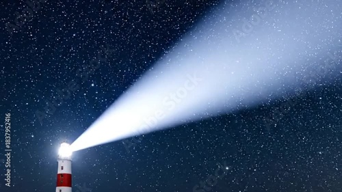 Striking lighthouse beam illuminates starry night