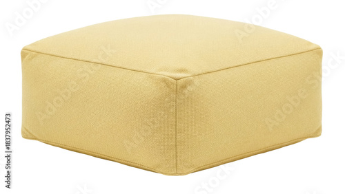 Isolated yellow cushioned cube for seating or decor, casual home interior design element