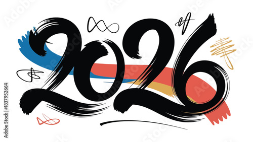 2026 Typography: A dynamic display of the year 2026, creatively rendered with brushstrokes and vibrant color accents, suggesting innovation and forward-thinking.