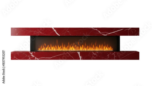 Fotografija Isolated electric fireplace with red marble surround and realistic flame display