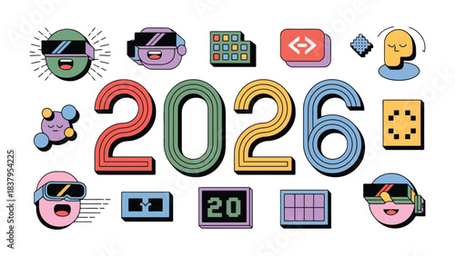 Vision for the Future: An optimistic illustration of the year 2026, showcasing modern technology. 