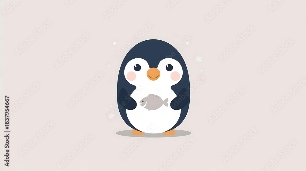 Fototapeta premium Cute cartoon penguin with a baby egg on ice for a fun winter nature holiday illustration