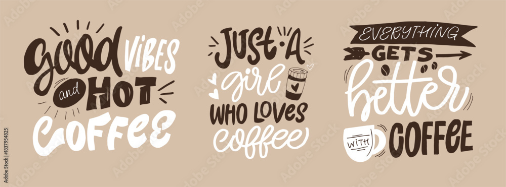 Fototapeta premium Funny hand drawn doodle lettering quote about coffee . Lettering for t-shirt design, mug print, bag print, clothes fashion. 100% hand drawn vector image.