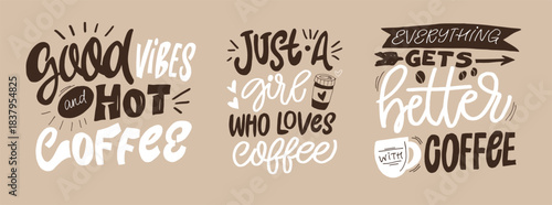 Funny hand drawn doodle lettering quote about coffee . Lettering for t-shirt design, mug print, bag print, clothes fashion. 100% hand drawn vector image.