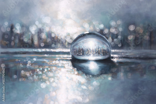 Macro Water Droplet with Bokeh. Macro image of a water droplet with bokeh background. Perfect for nature-themed designs or serene atmospheres.