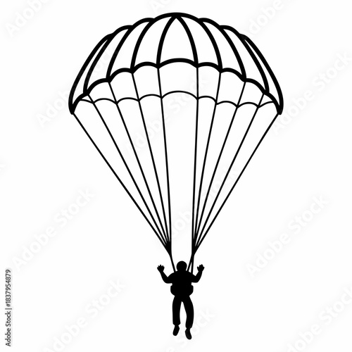 Simple Black Silhouette of a Parachutist with Open Parachute