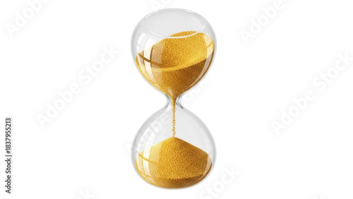 Photos Isolated hourglass filled with yellow sand, time running out, concept, close up