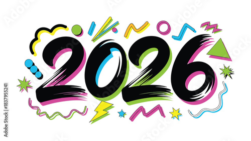 Embracing 2026: A vibrant and colorful design spells out the year 2026, radiating optimism and excitement for the future. The unique artistry captures a forward-thinking and energetic spirit.