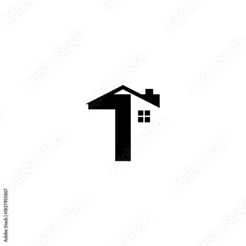 A black and white logo featuring the number one integrated with a house roof and windows, representing real estate or home services.