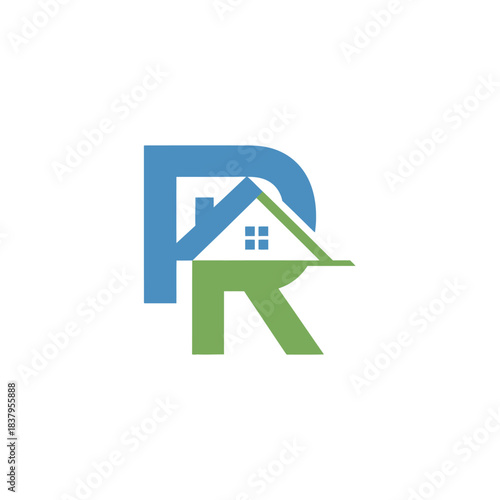 A logo combining blue letter P and green letter R with an integrated house silhouette.