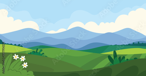 Nature landscape background, beautiful fields and hills