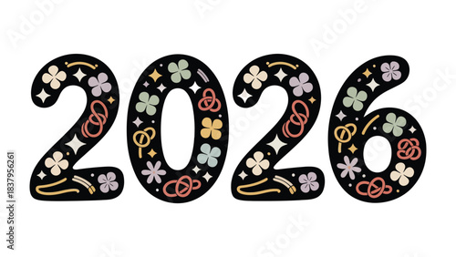 2026 Typography Design: An illustration of the year 2026, creatively designed with artistic elements, perfect for celebrating the arrival of the new year, embracing the spirit of future possibilities.