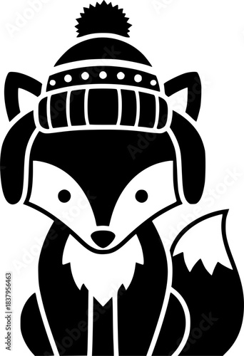 Adorable fox in winter hat: cute animal outline for coloring pages