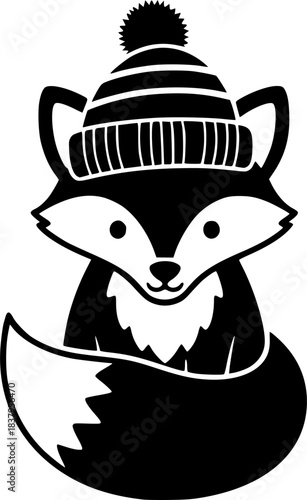 Adorable fox in winter hat: cute animal outline for coloring pages