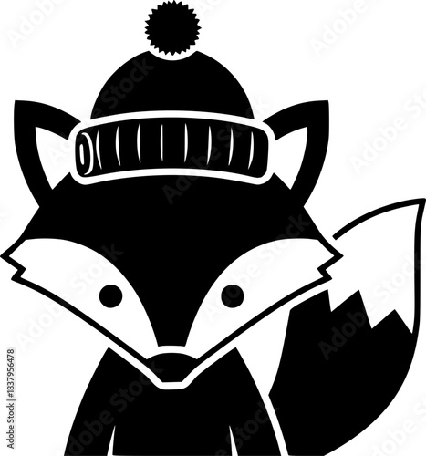 Adorable fox in winter hat: cute animal outline for coloring pages