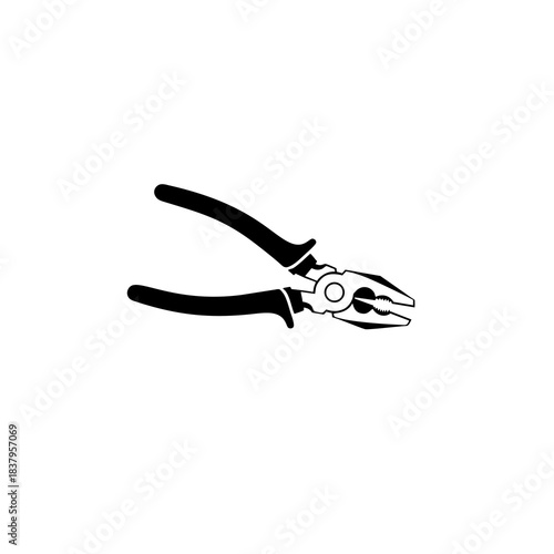 Black and white icon of a pair of standard pliers, a common hand tool for gripping and cutting.