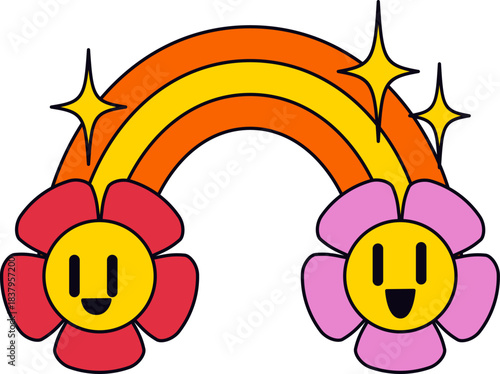 Rainbow with Smiling Flowers