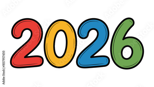 Vibrant 2026: A colorful display of the year 2026, where each digit is presented in a different bold color, creating a striking and engaging visual. 