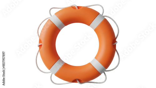 Fotografía Isolated life preserver against drowning risk, a round orange safety ring to res