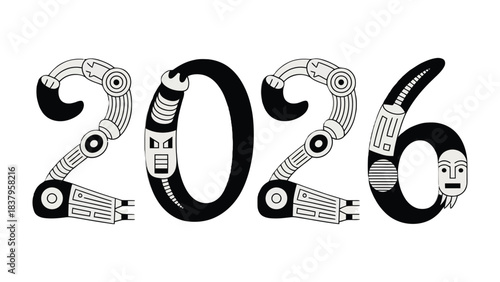 The Year of the Machine: Digital-inspired art, the year 2026, fuses technology and time to imagine the digital future.