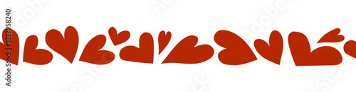 Seamless bold red heart border with expressive shapes. For newsletters, email, headers, holiday banners and romantic projects. Vibrant decorative divider for Valentines Day and love themed designs