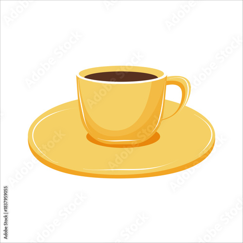 Cup of hot coffee on saucer isolated on white. Perfect for breakfast, cafe menu, and beverage illustrations.