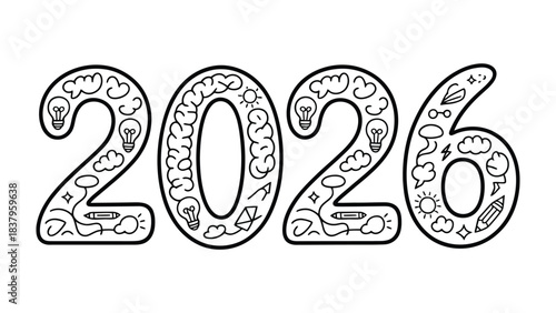 Vision for the Future: A captivating doodle-style illustration, the year 2026 is adorned with an array of playful images, hinting at innovation, growth, and the boundless potential that awaits.