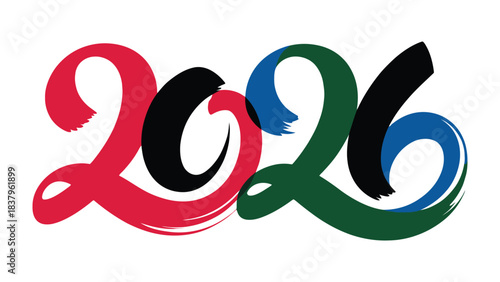 2026 Typography: A vibrant display of the year 2026, creatively styled with intertwined strokes of color, symbolizing the promise of a future with dynamism and anticipation.