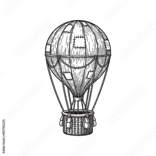 Vintage Engraving of Hot Air Balloon in Flight