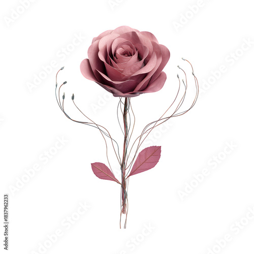 Wallpaper Mural Delicate rose with metallic stem isolated on transparent background Torontodigital.ca
