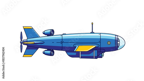 Blue and yellow propeller aircraft with engines