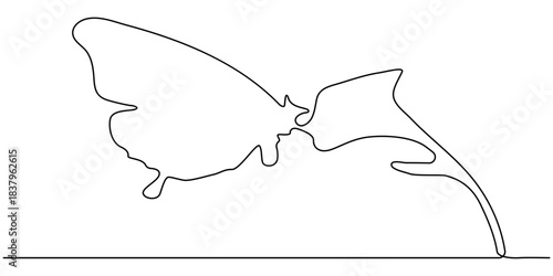 Continuous one line drawing of flying butterfly with love shape. Flying butterfly in single line draw illustration. Editable stroke.