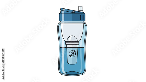 Blue water bottle with a filter and straw