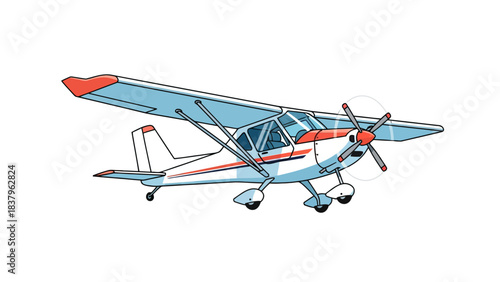 Cartoon airplane with red and blue accents white fuselage and blue wings