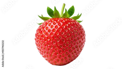 Isolated red strawberry with green stem, a fresh fruit for healthy eating and cooking