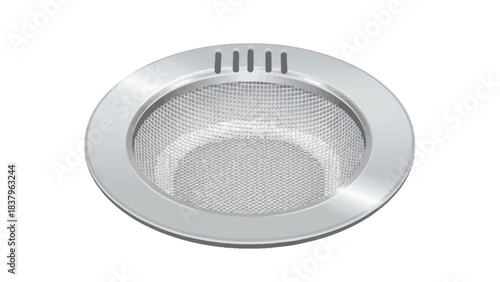 Circular metal drain cover with mesh interior and slotted rim