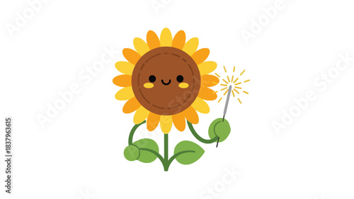 Cute sunflower holding a sparkler