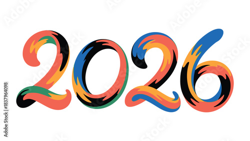 2026 Typography: A dynamic display of the year 2026, creatively styled with a vibrant, swirling design, symbolizing new beginnings and future prospects.