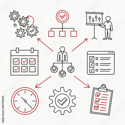 Project Management Icon Set  White Background  Min Vector Icon Set