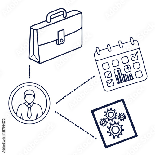 Business Management Icon Set  White Background  Mi Vector Icon Set