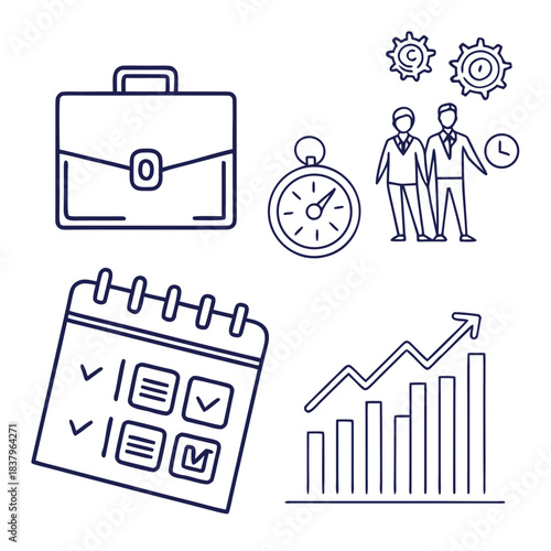 Business Management Icon Set  White Background  Mi Vector Icon Set