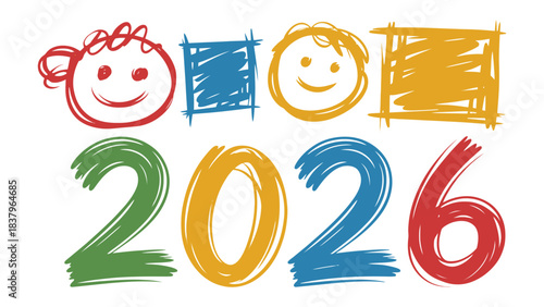 Bright Future 2026: A vibrant and imaginative illustration of the year 2026, featuring playful smiles and colorful elements, perfect for representing goals and new beginnings.