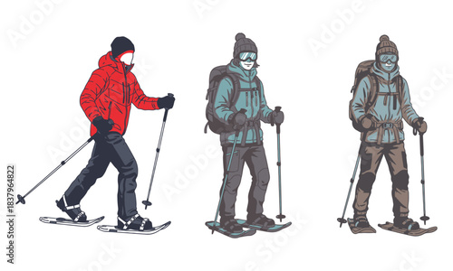 Snowshoeing and winter hiking, a group of people enjoying cold weather outdoors
