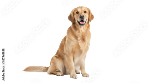 Obraz na plátně Isolated golden retriever sitting pretty looking at the camera with its mouth op