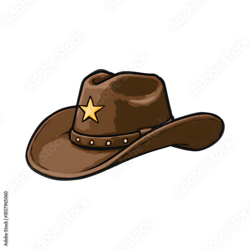 Cowboy hat with star isolated on transparent background
