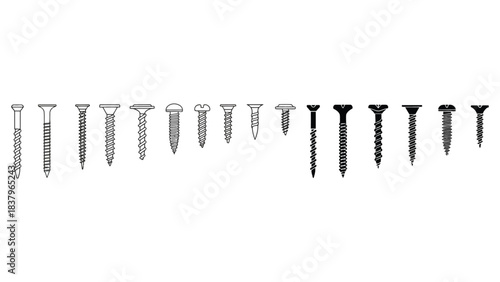 Various types of screws vector illustration for construction